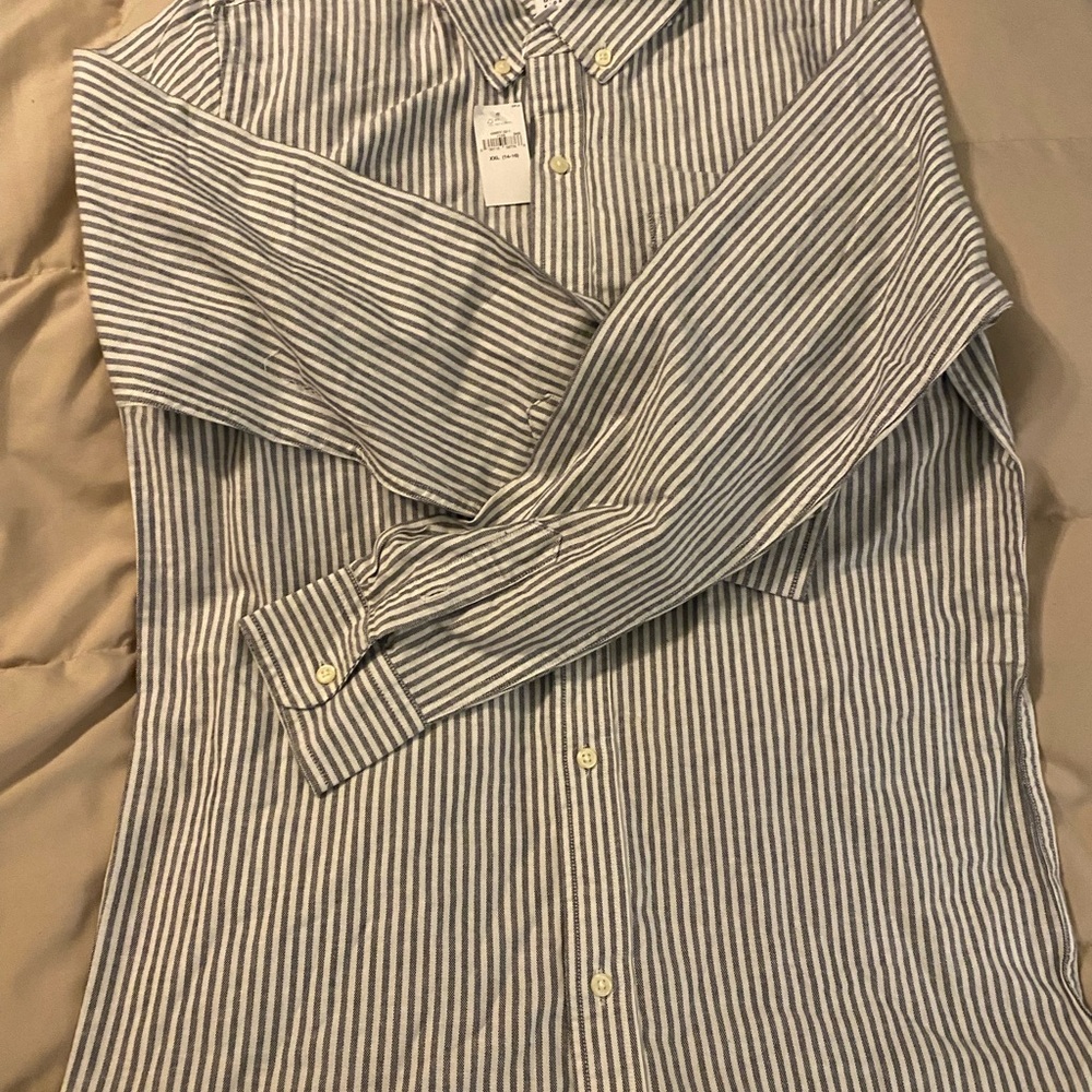 GAP Kids Navy and White Striped Button-Down Shirt